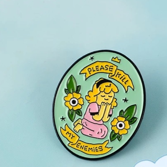 Funny “Please Kill My Enemies” Praying Metal Enamel Pin Brooch - Picture 5 of 6